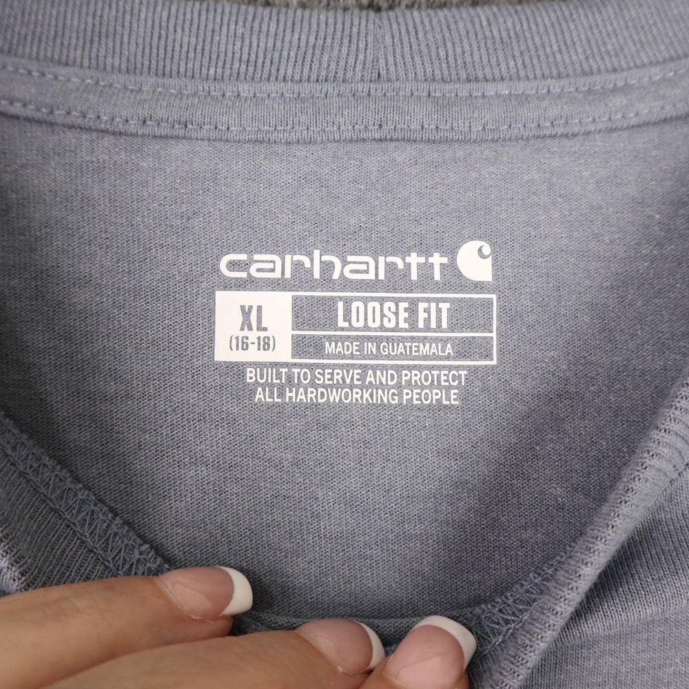 Carhartt Loose Fit Long Sleeve T Shirt Women's XL Gray Logo Sleeve Graphic Tee - Picture 2 of 9